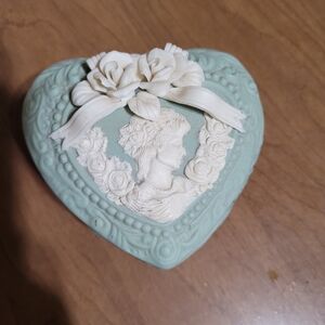 Porcelain Rose Cameo Heart Shape Trinket Box